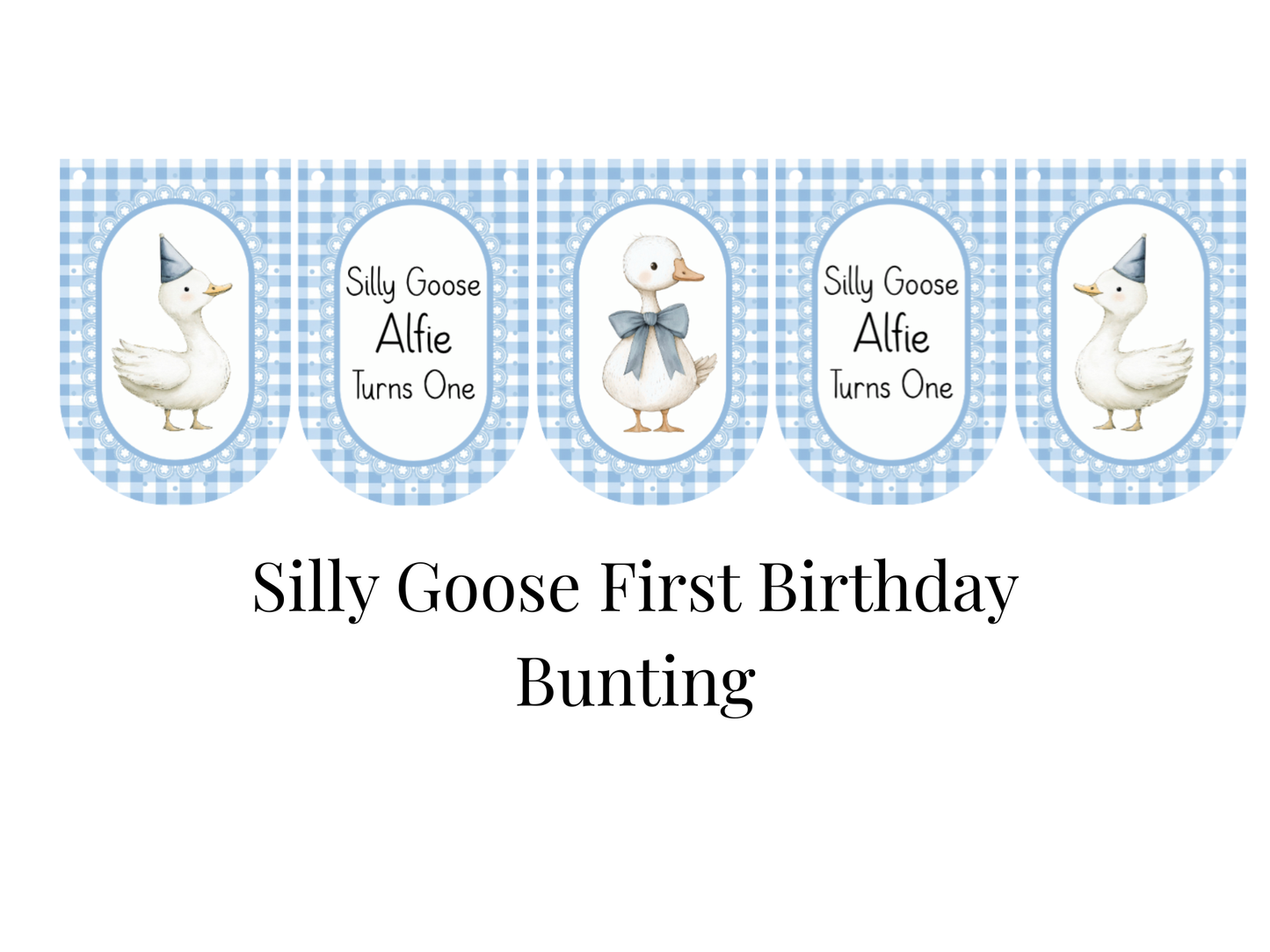 Personalised Silly Goose Turns One Birthday Bunting – First Birthday Banner Pink or Sage Green