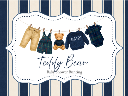 Posh Teddy Bear Baby Shower Bunting – Tartan Baby Clothesline Garland (Boy or Girl)