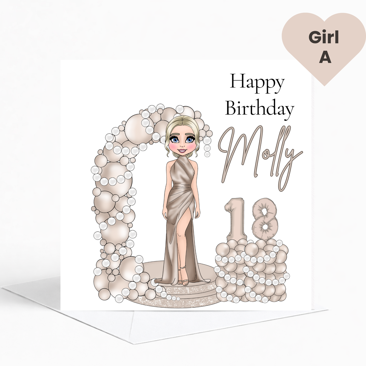 Personalised Champagne & Pearls Birthday Card for Her – Elegant Age Birthday Card for Teens & Young Adults