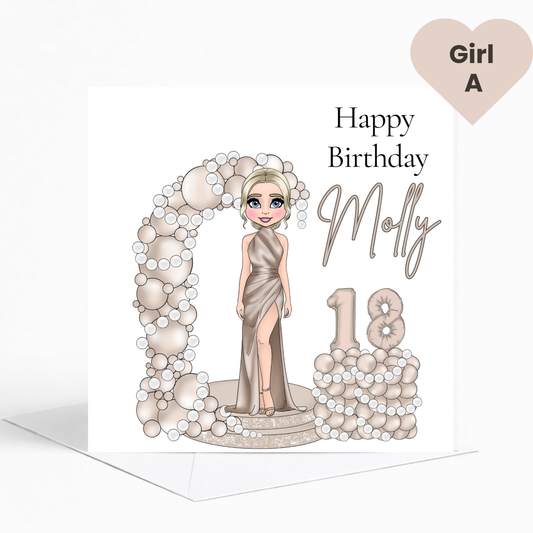 Personalised Champagne & Pearls Birthday Card for Her – Elegant Age Birthday Card for Teens & Young Adults