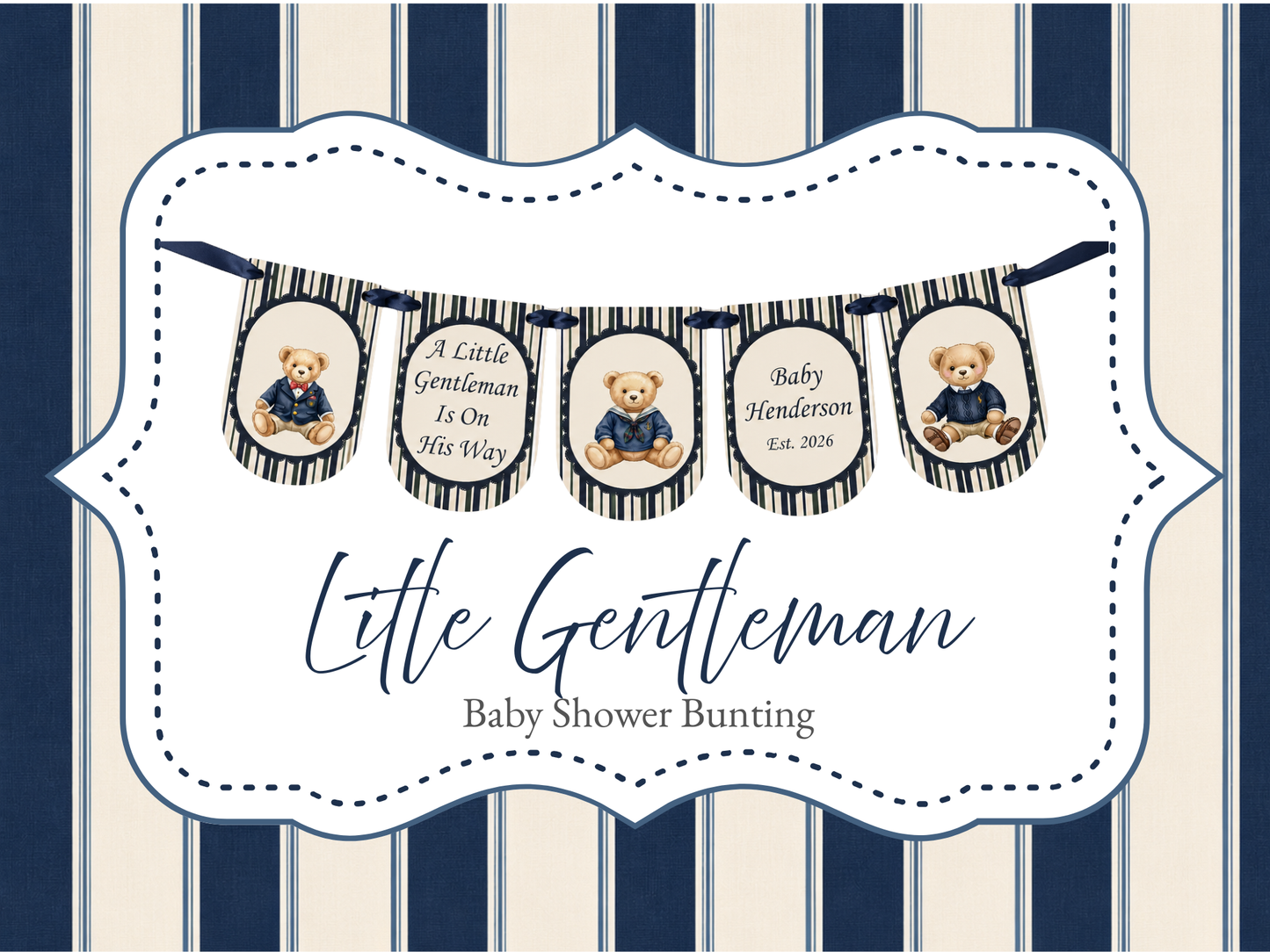 Little Gentleman Birthday Bunting – Personalised Teddy Bear Banner Age 1–3
