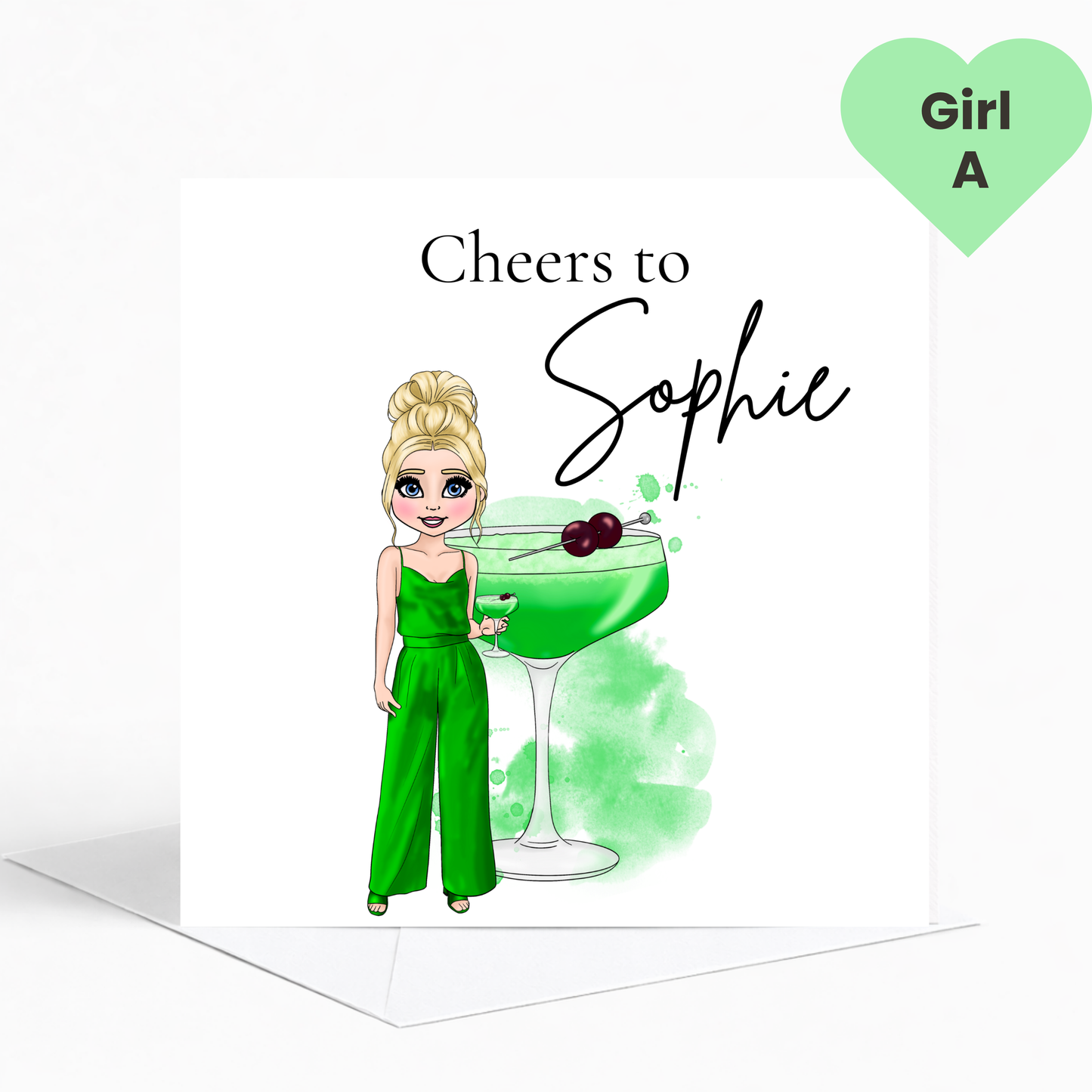 Personalised Apple Sours Birthday Card for Her – Trendy Green Cocktail Birthday Card for Teens & Young Adults