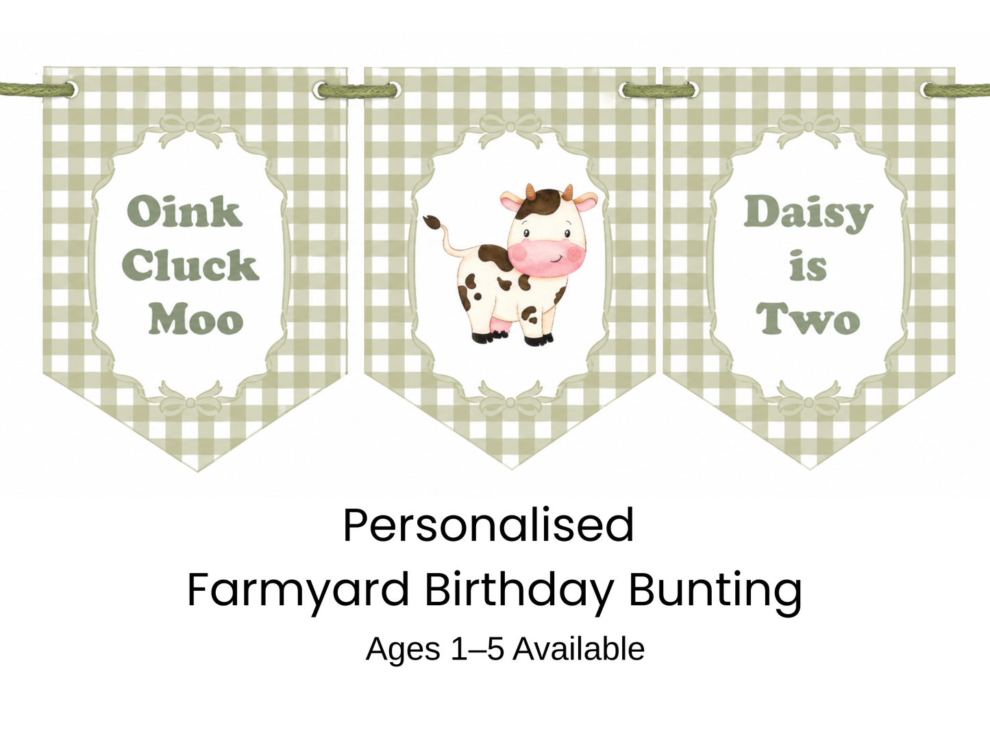 Personalised Farmyard Birthday Bunting – Farm Animal Name & Age Banner