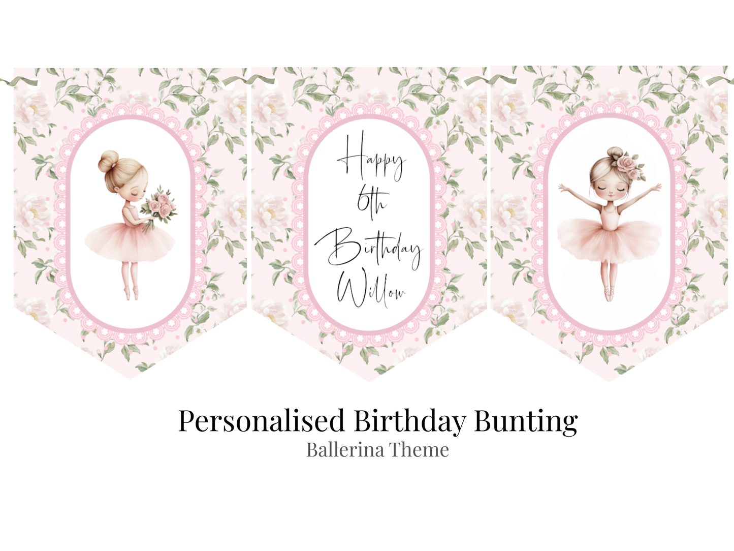 Personalised Ballerina Birthday Bunting – Pink Ballet Party Garland for Girls