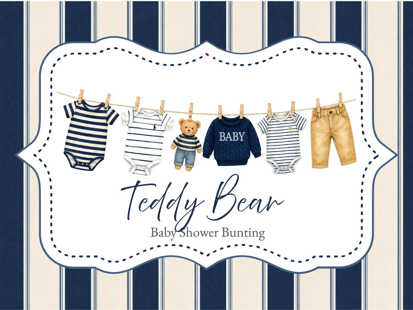 Posh Teddy Bear Baby Shower Bunting – Tartan Baby Clothesline Garland (Boy or Girl)