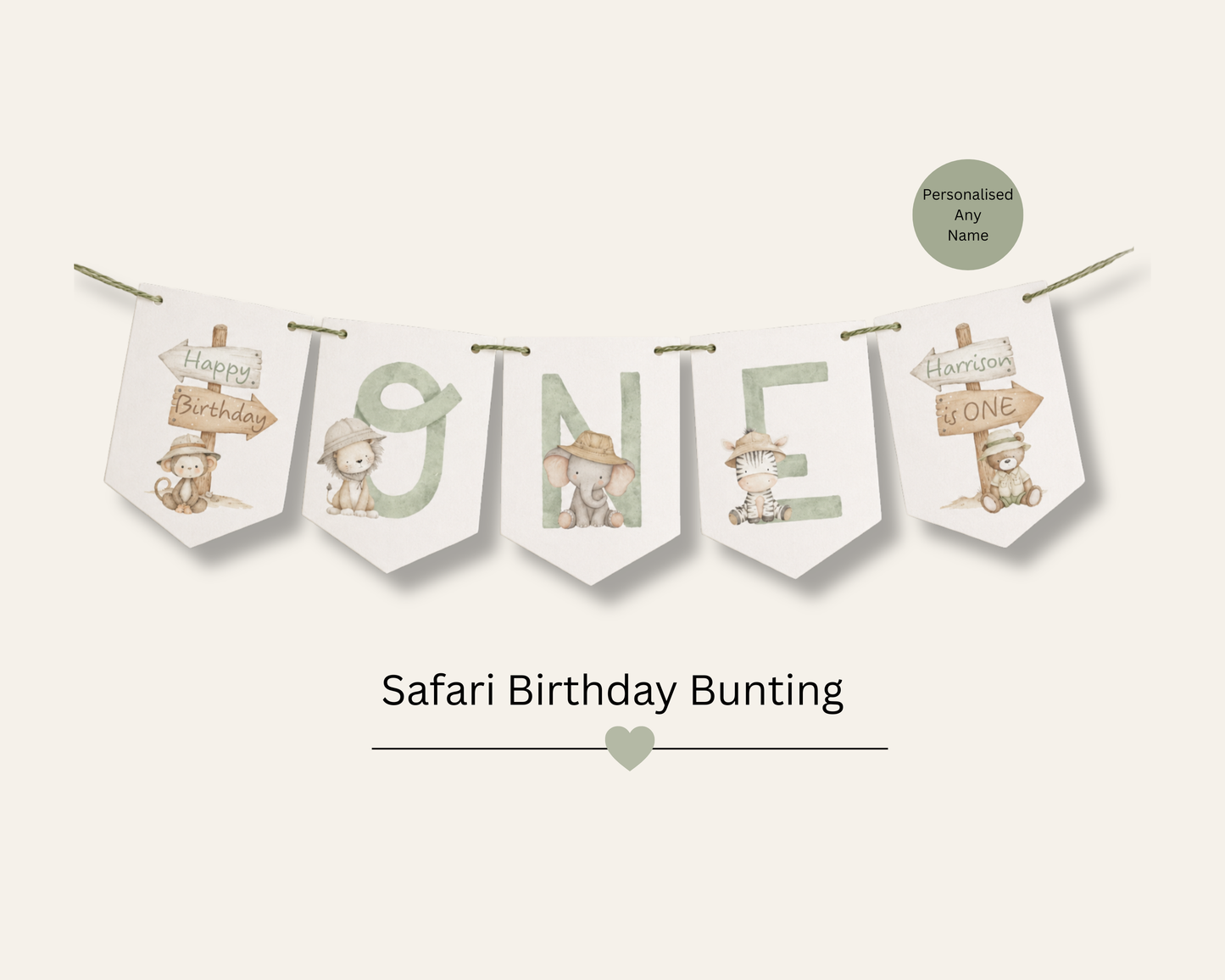 Safari Birthday Bunting Personalised Jungle Animal Banner Wild One Party Decorations Ages 1-5