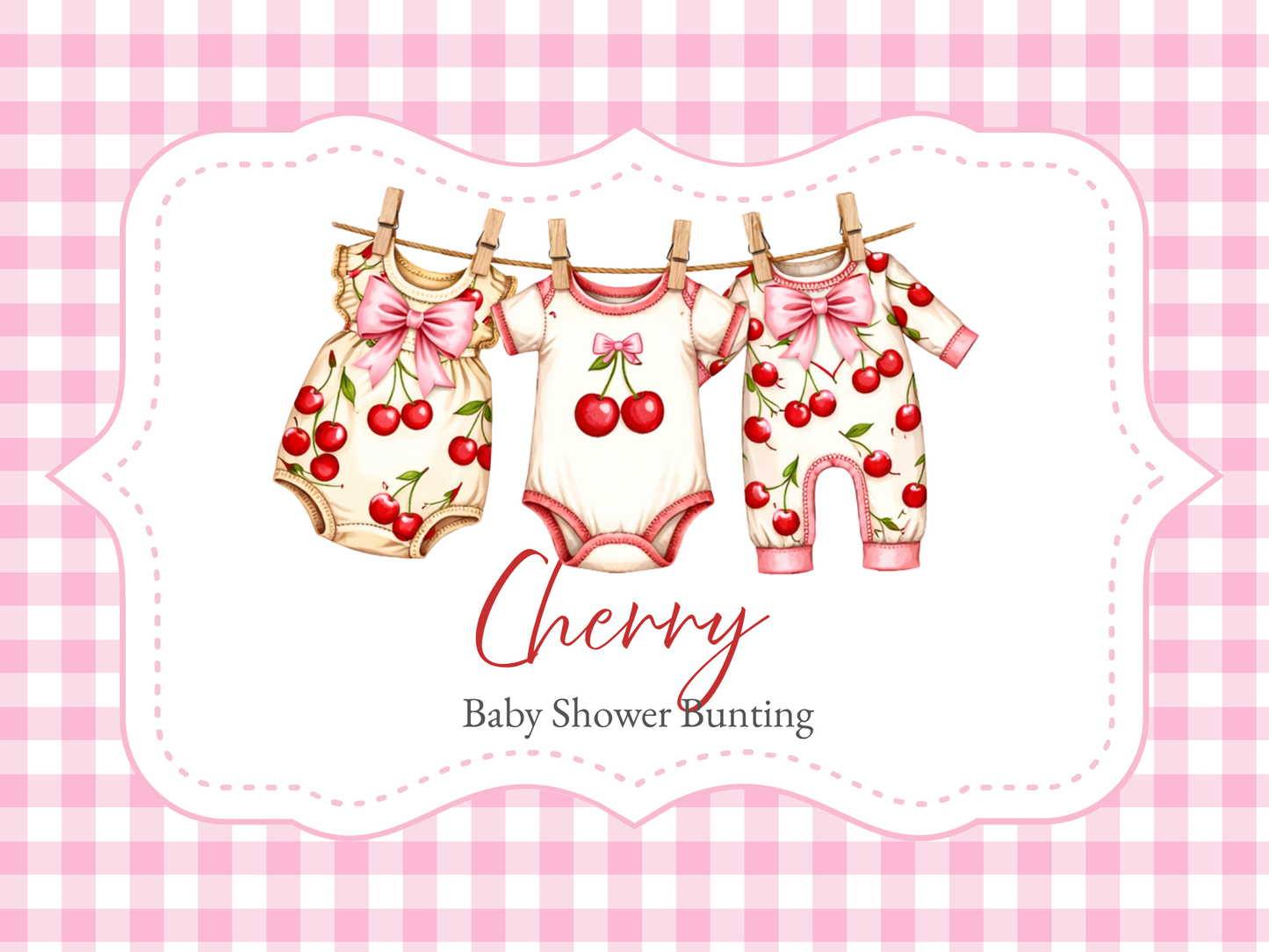 Cherry Baby Clothes Bunting, Baby Shower Clothesline Garland, Cherry Baby Girl Decorations, Pink Cherry Nursery Banner
