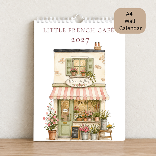 Little French Cafés 2027 A4 Wall Calendar - Design B