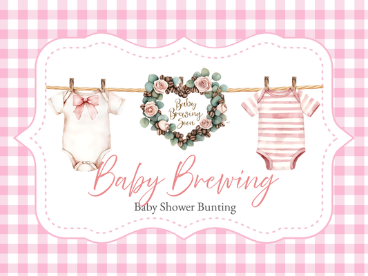 Baby Brewing Soon Clothesline Bunting – Handmade Baby Shower Garland with Mini Pegs, Heart or Coffee Cup Design