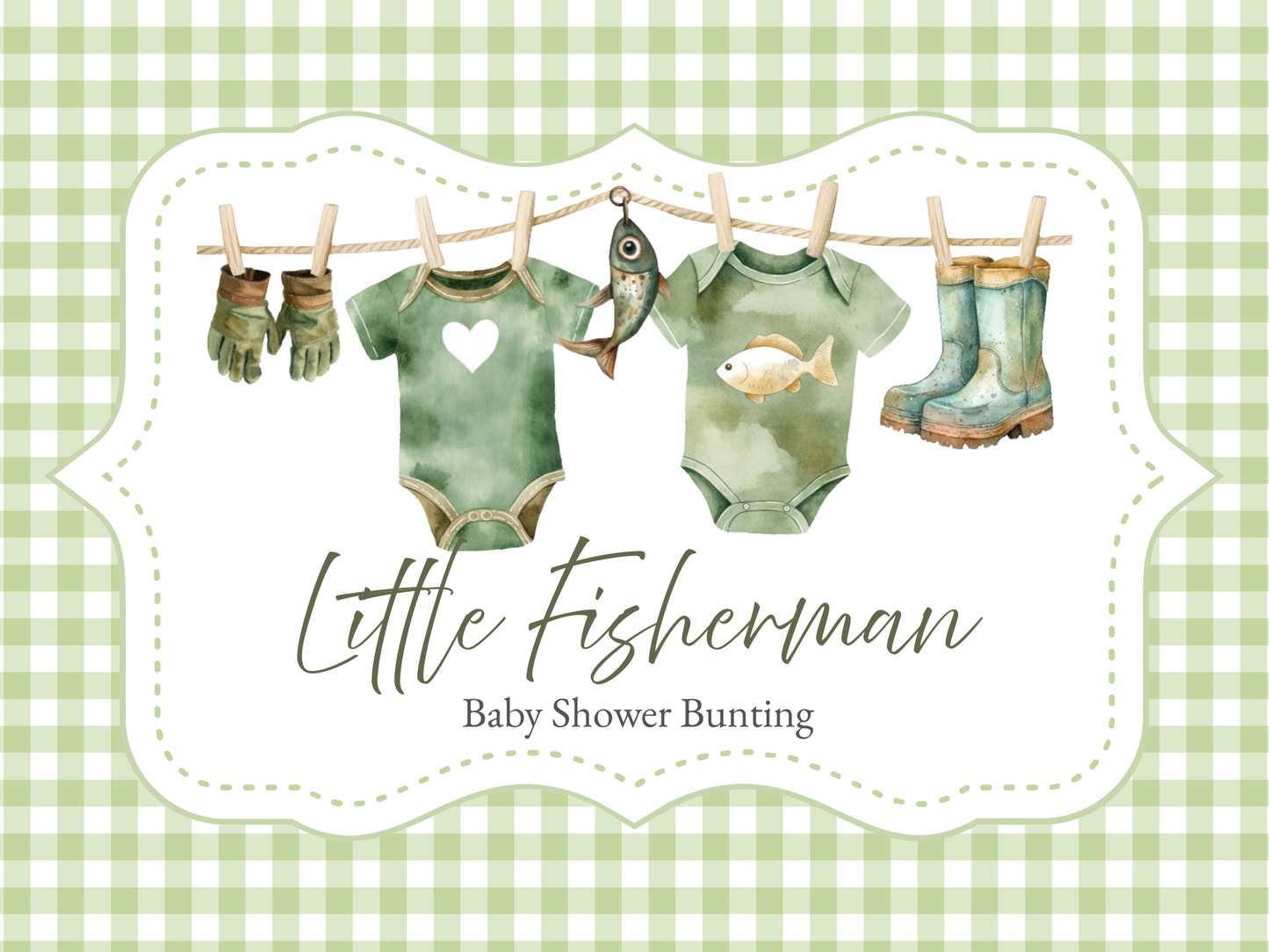 Little Fisherman Baby Shower Bunting Washing Line Style With Mini Wooden Pegs