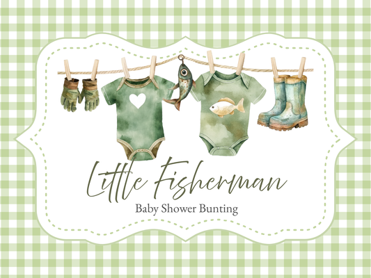 Little Fisherman Baby Shower Bunting Washing Line Style With Mini Wooden Pegs