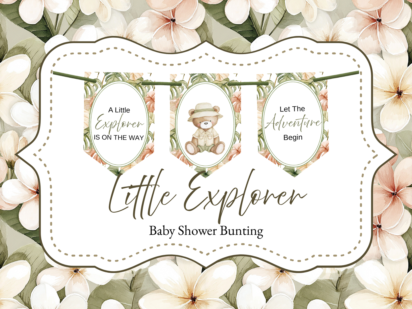Safari Baby Shower Bunting, Let The Adventure Begin Banner, Little Explorer Garland, Neutral Safari Baby Shower Decorations