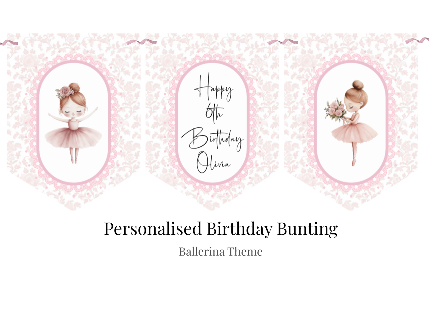 Personalised Ballerina Birthday Bunting – Pink Floral Ballet Banner for Girls
