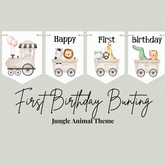 Jungle Animal First Birthday Bunting – Safari Elephant Birthday Banner