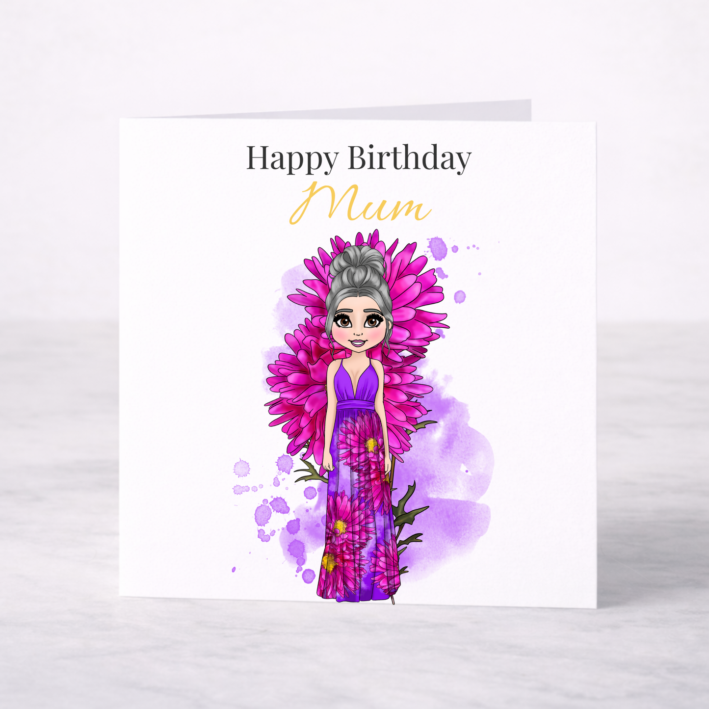 Personalised September Birth Flower Birthday Card – Aster Design, Custom Name, Choice of Girl