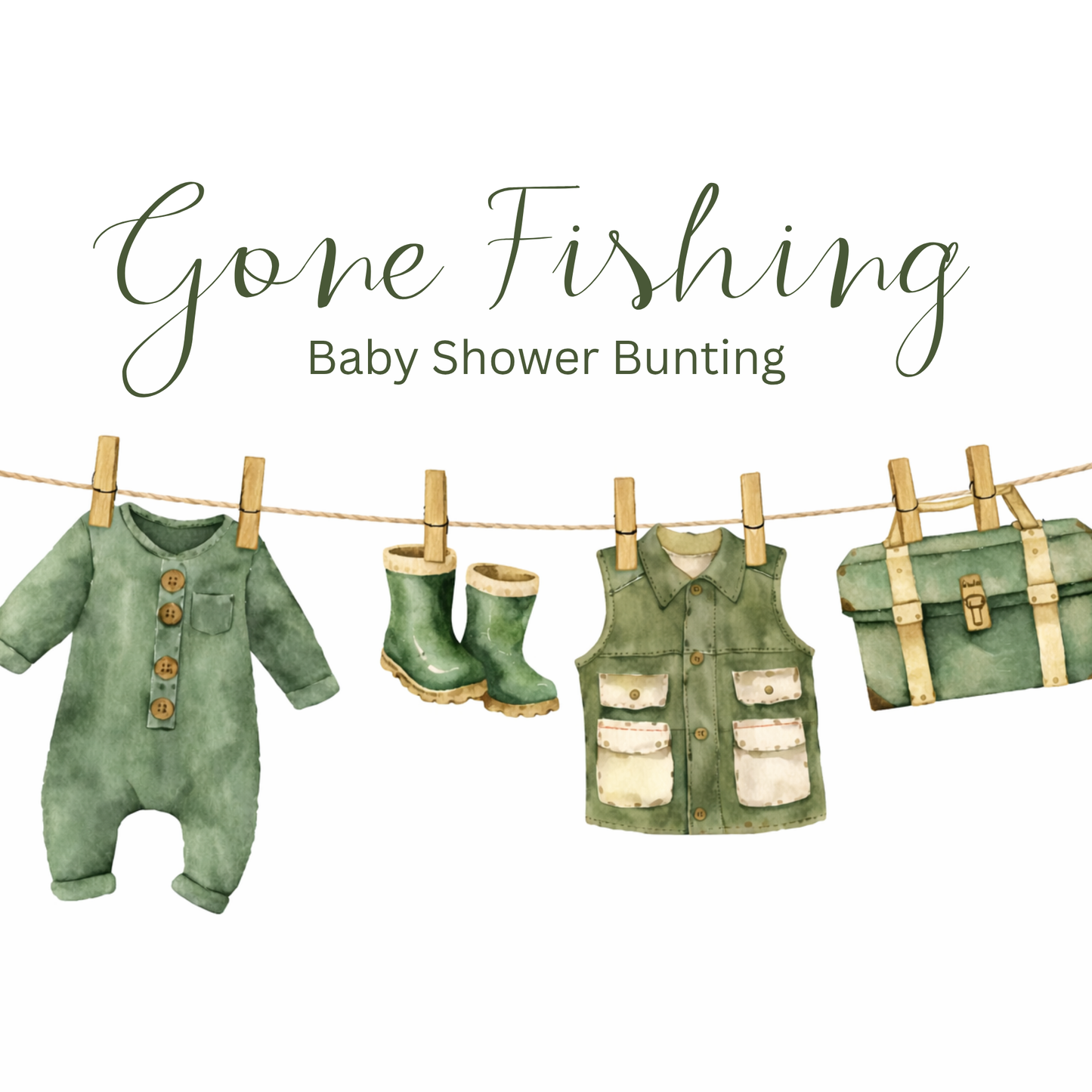 Gone Fishing Baby Shower Bunting, Fishing Baby Clothes Garland, Rustic Baby Shower Decorations, Woodland Baby Shower Banner