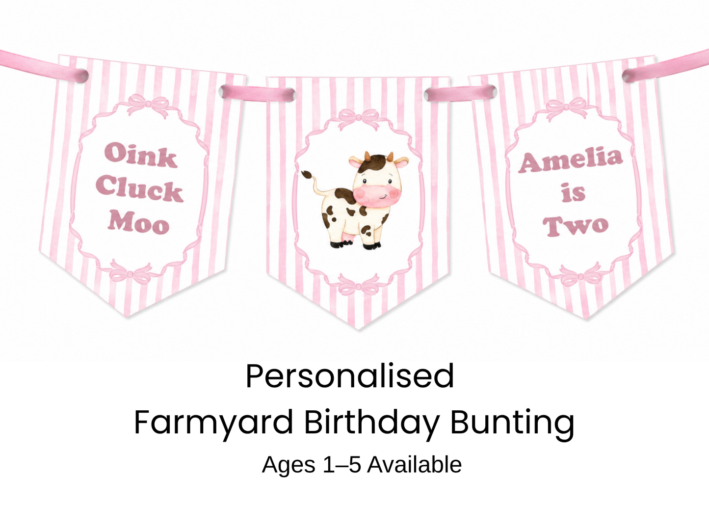 Personalised Pink Farmyard Birthday Bunting