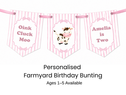 Personalised Pink Farmyard Birthday Bunting