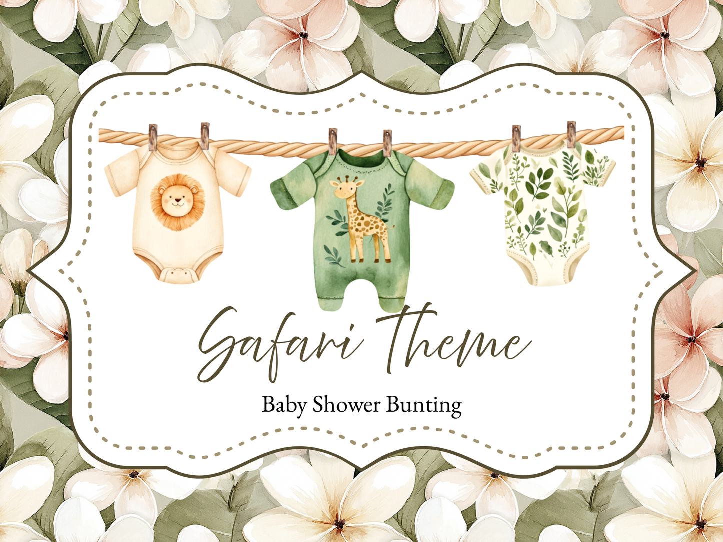Safari Jungle Baby Shower Bunting | Zebra & Giraffe Clothesline Garland with Wooden Pegs