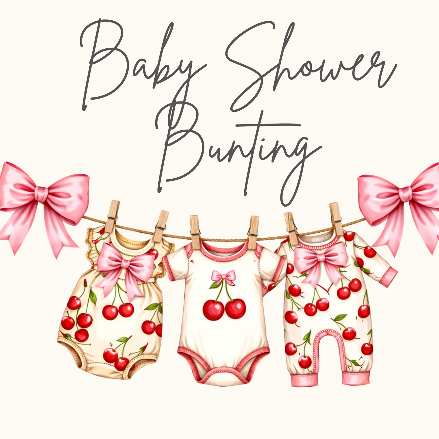 Cherry Baby Clothes Bunting, Baby Shower Clothesline Garland, Cherry Baby Girl Decorations, Pink Cherry Nursery Banner