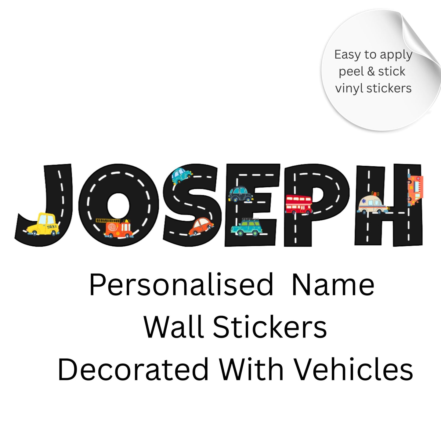Personalised Road Theme Name Wall Stickers – Vehicle Alphabet Vinyl Decals