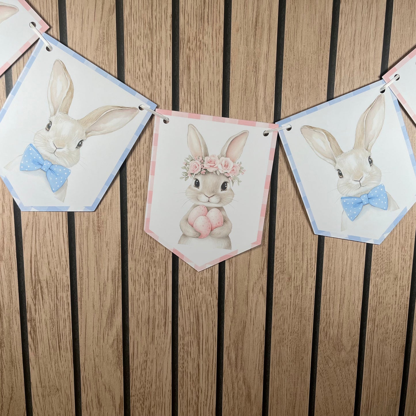 Easter Bunny Bunting – Gingham Bunny Garland in Pink, Blue or Sage