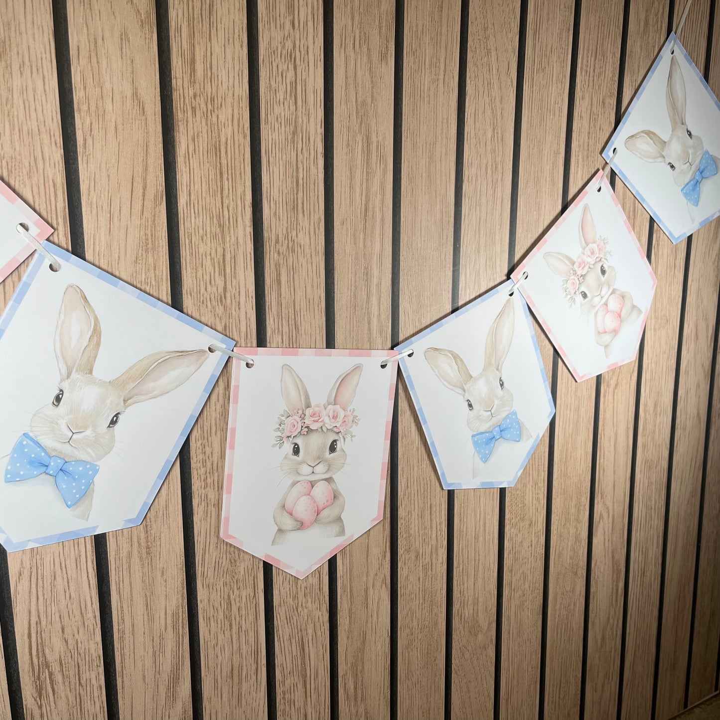 Easter Bunny Bunting – Gingham Bunny Garland in Pink, Blue or Sage