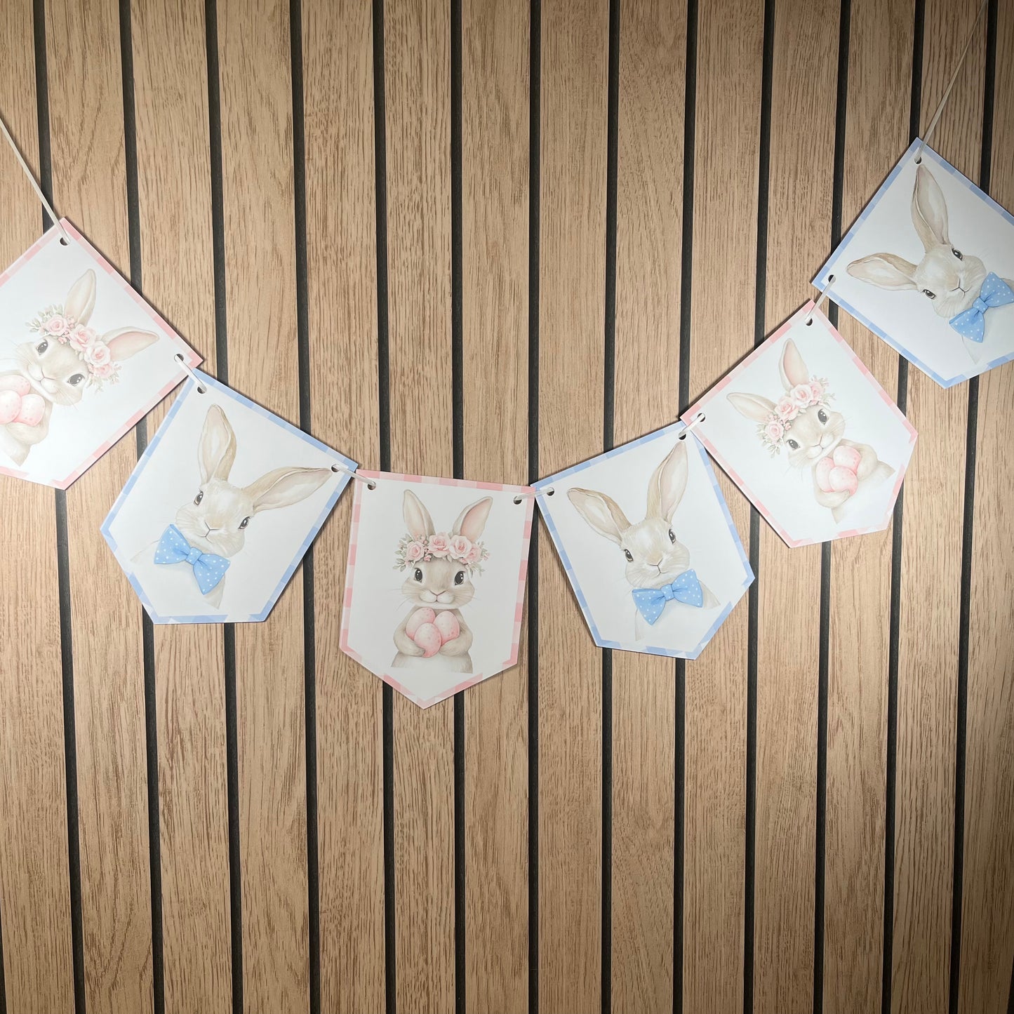 Easter Bunny Bunting – Gingham Bunny Garland in Pink, Blue or Sage