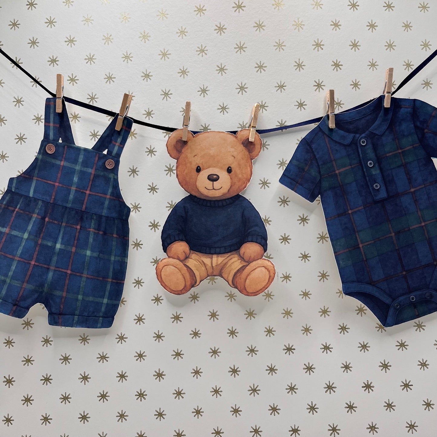 Posh Teddy Bear Baby Shower Bunting – Tartan Baby Clothesline Garland (Boy or Girl)