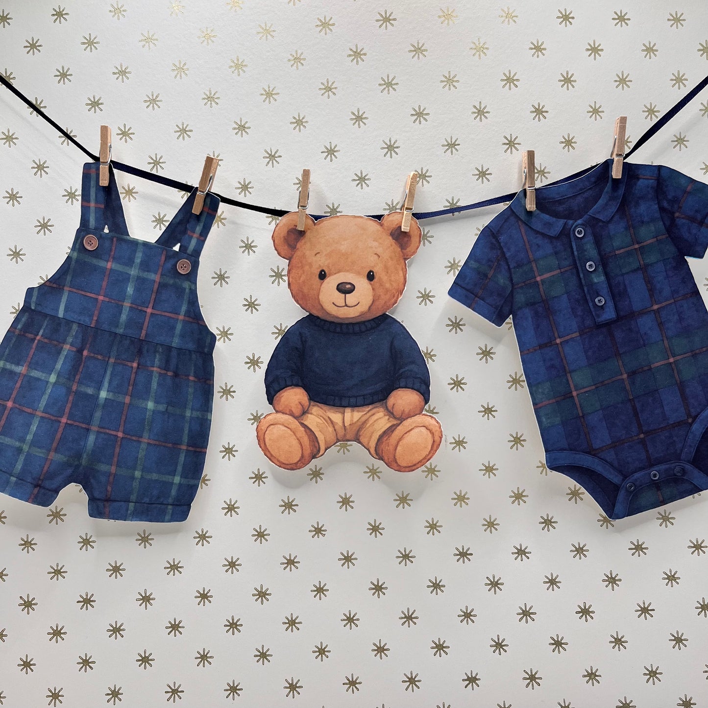 Posh Teddy Bear Baby Shower Bunting – Tartan Baby Clothesline Garland (Boy or Girl)