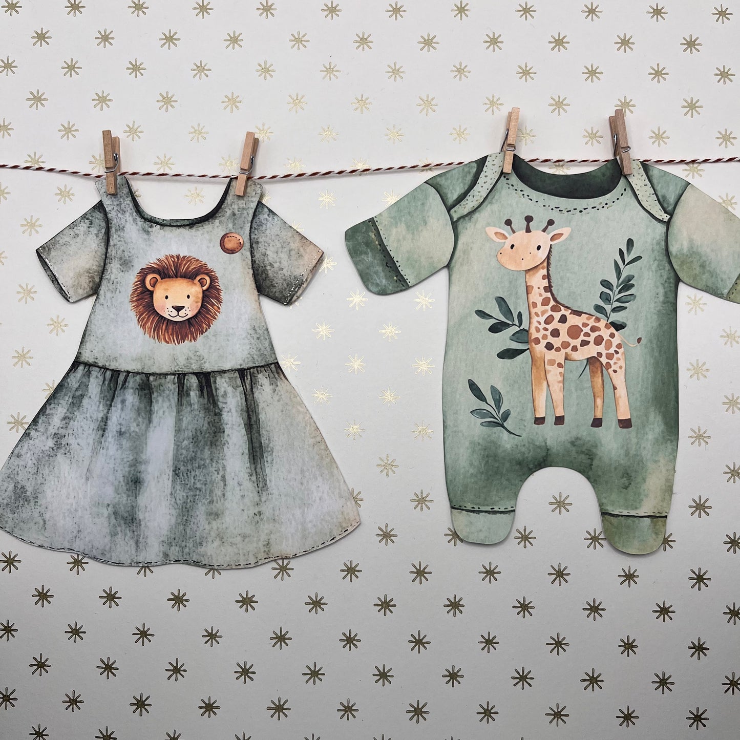 Safari Jungle Baby Shower Bunting | Zebra & Giraffe Clothesline Garland with Wooden Pegs