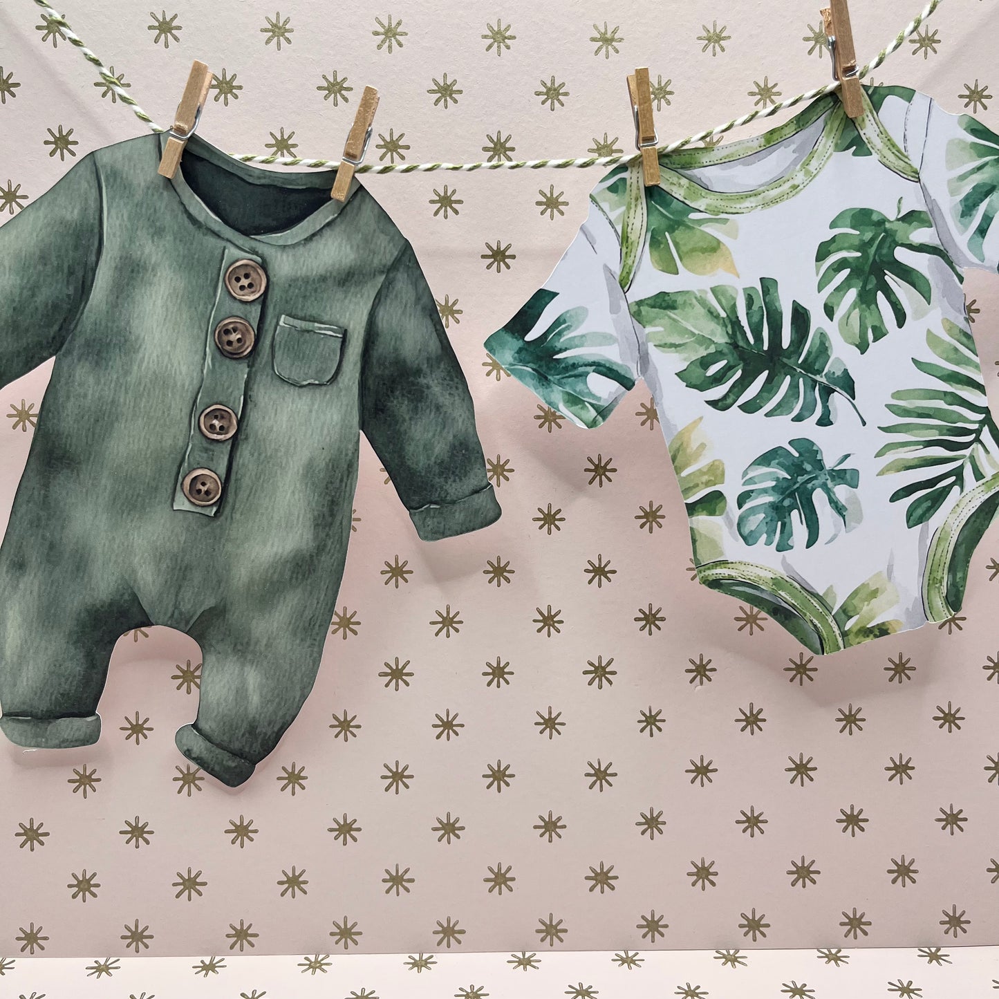 Jungle Theme Baby Shower Bunting – Clothesline-Style Garland with Wooden Pegs
