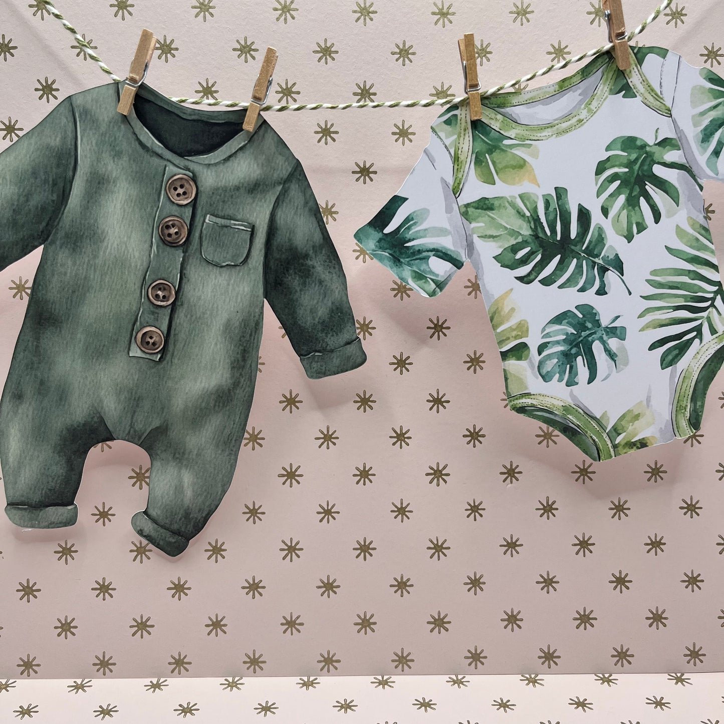 Jungle Theme Baby Shower Bunting – Clothesline-Style Garland with Wooden Pegs