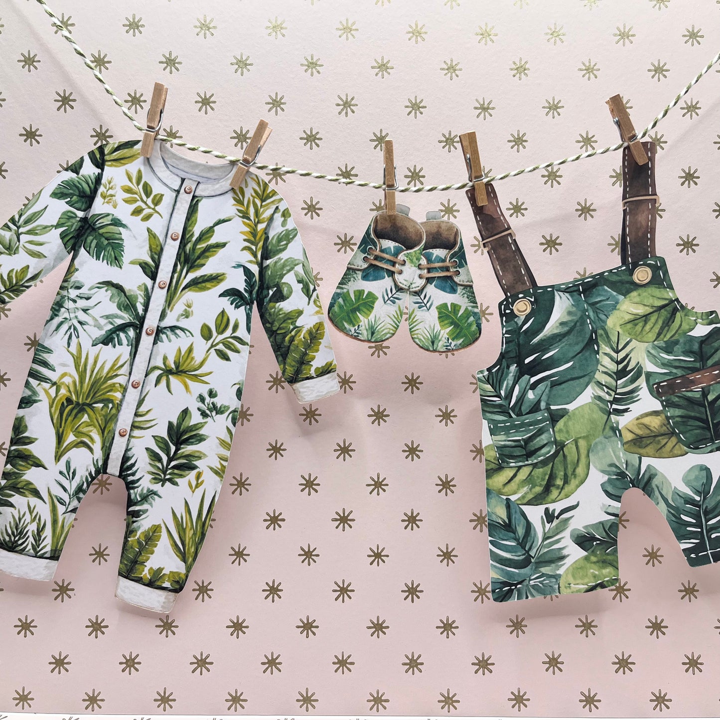 Jungle Theme Baby Shower Bunting – Clothesline-Style Garland with Wooden Pegs
