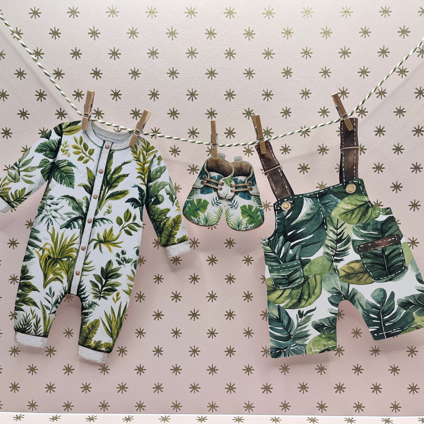 Jungle Theme Baby Shower Bunting – Clothesline-Style Garland with Wooden Pegs