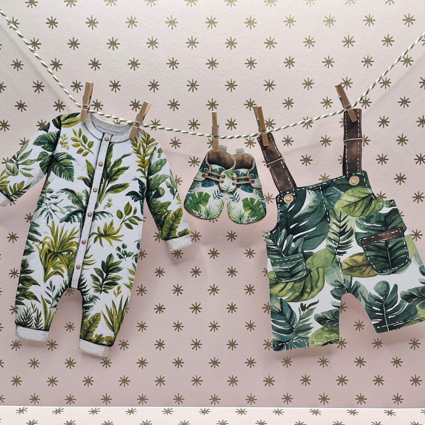 Jungle Theme Baby Shower Bunting – Clothesline-Style Garland with Wooden Pegs