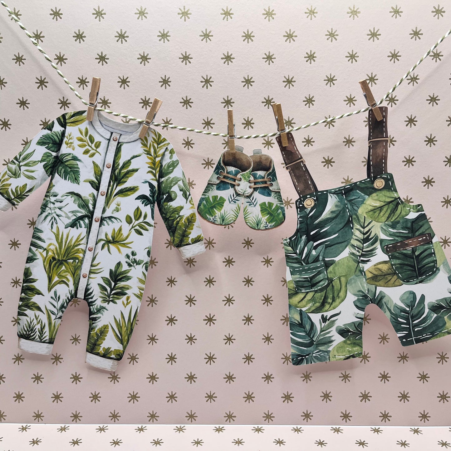 Jungle Theme Baby Shower Bunting – Clothesline-Style Garland with Wooden Pegs