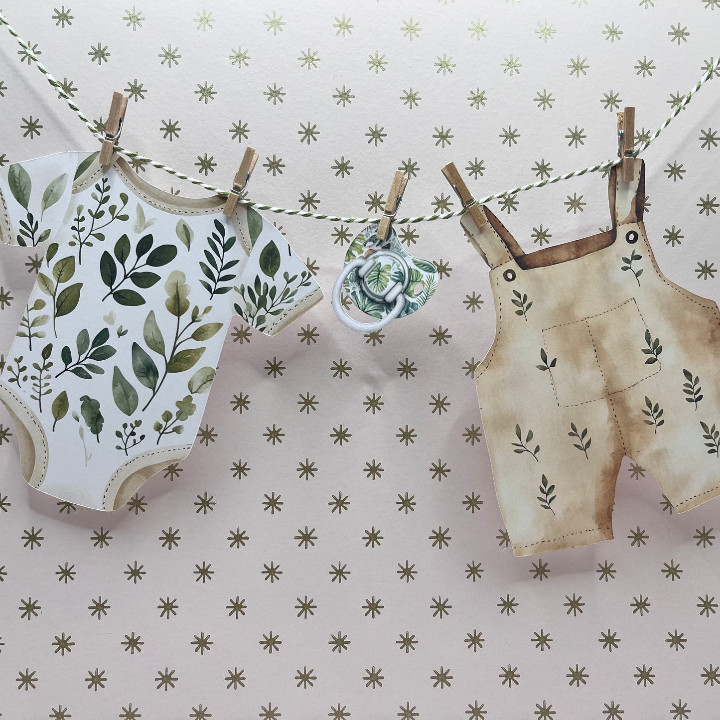 Jungle Theme Baby Shower Bunting – Clothesline-Style Garland with Wooden Pegs
