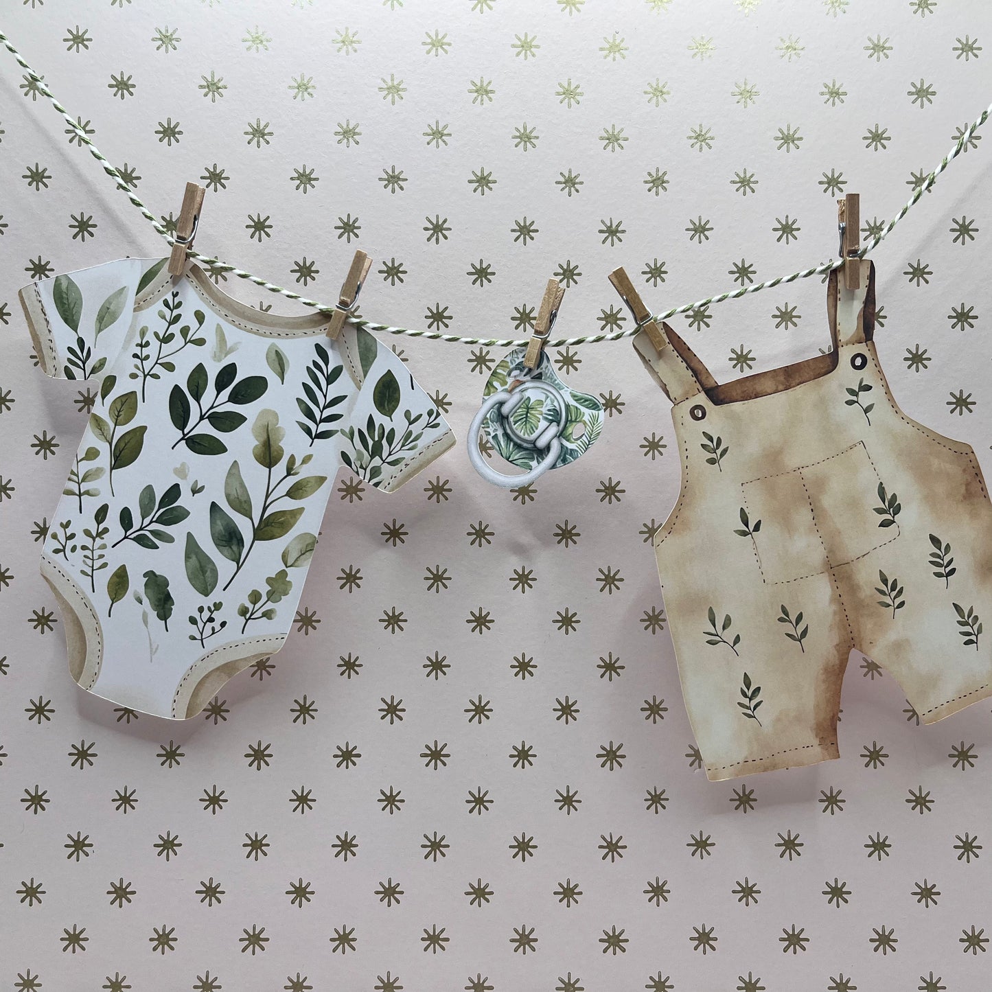 Jungle Theme Baby Shower Bunting – Clothesline-Style Garland with Wooden Pegs