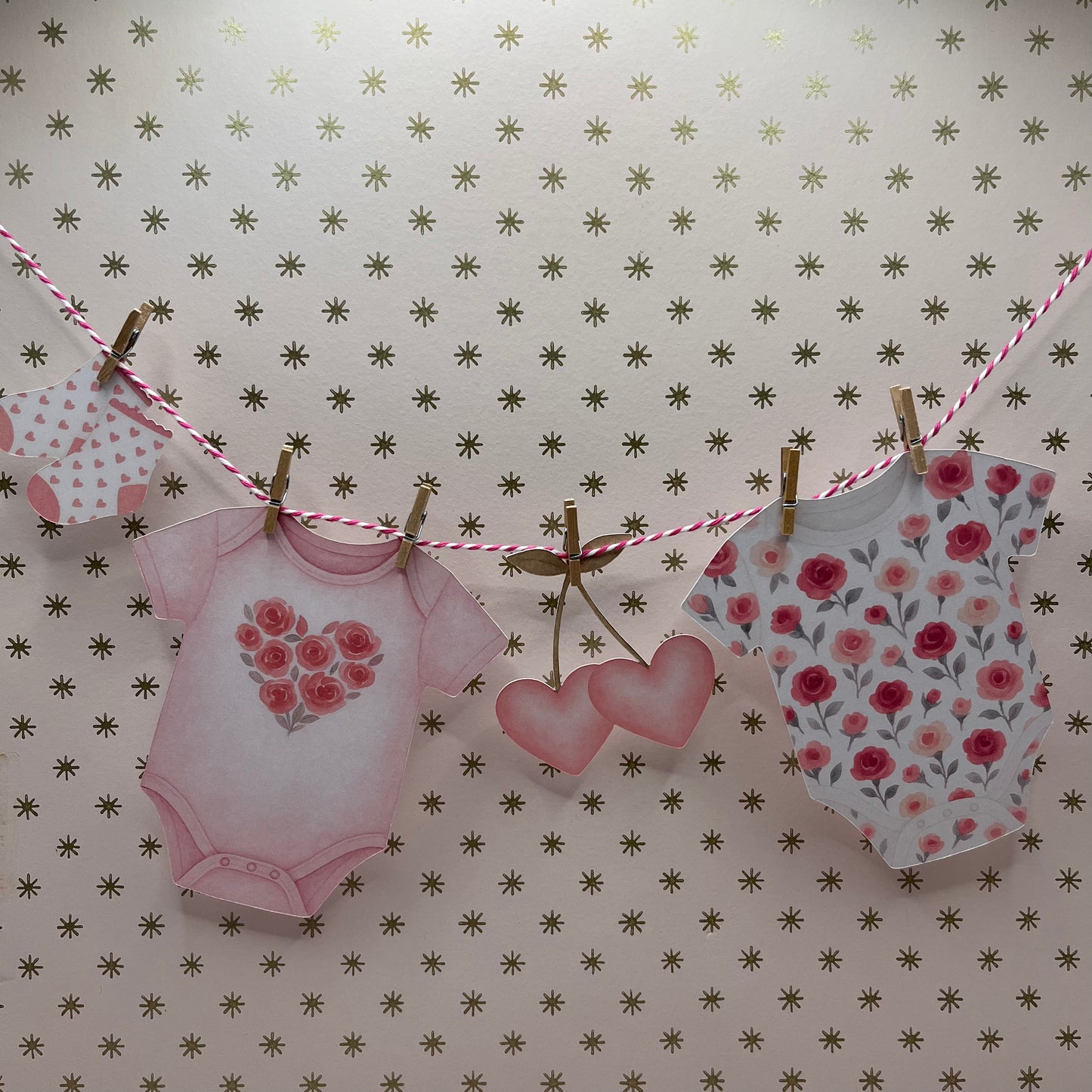 Love Bug Valentine Baby Shower Bunting – Clothesline Garland with Mini Wooden Pegs