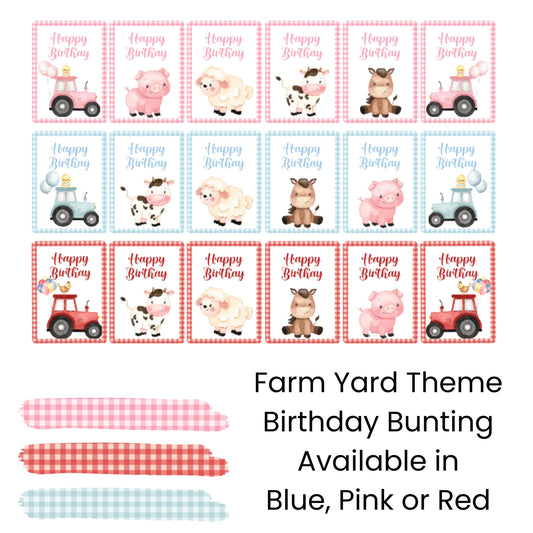 Farmyard Animal Happy Birthday Bunting – Tractor & Gingham Party Garland