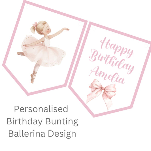 Ballerina Personalised Birthday Garland – Ballet Party Bunting – Choice of Pink or Grey