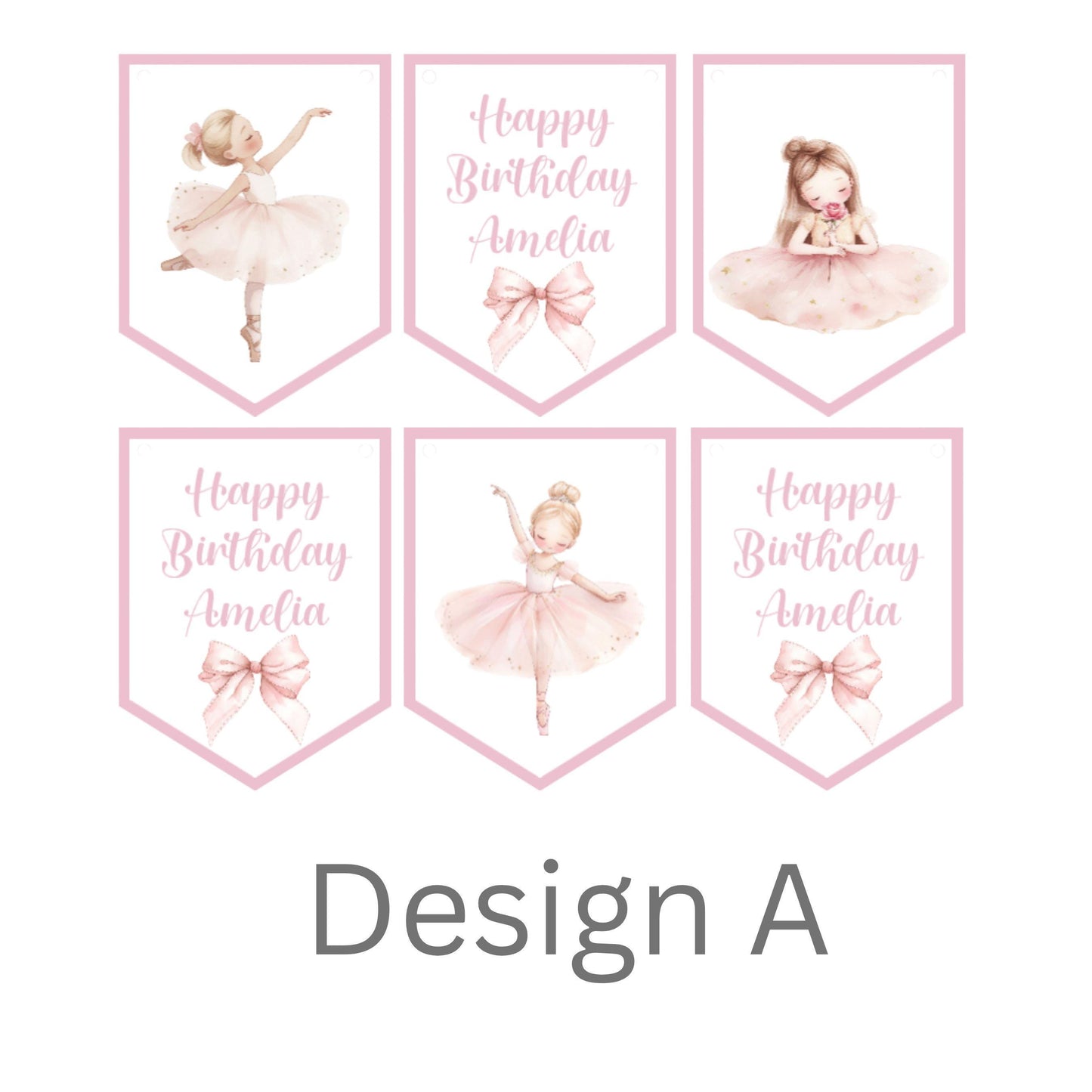 Ballerina Personalised Birthday Garland – Ballet Party Bunting – Choice of Pink or Grey