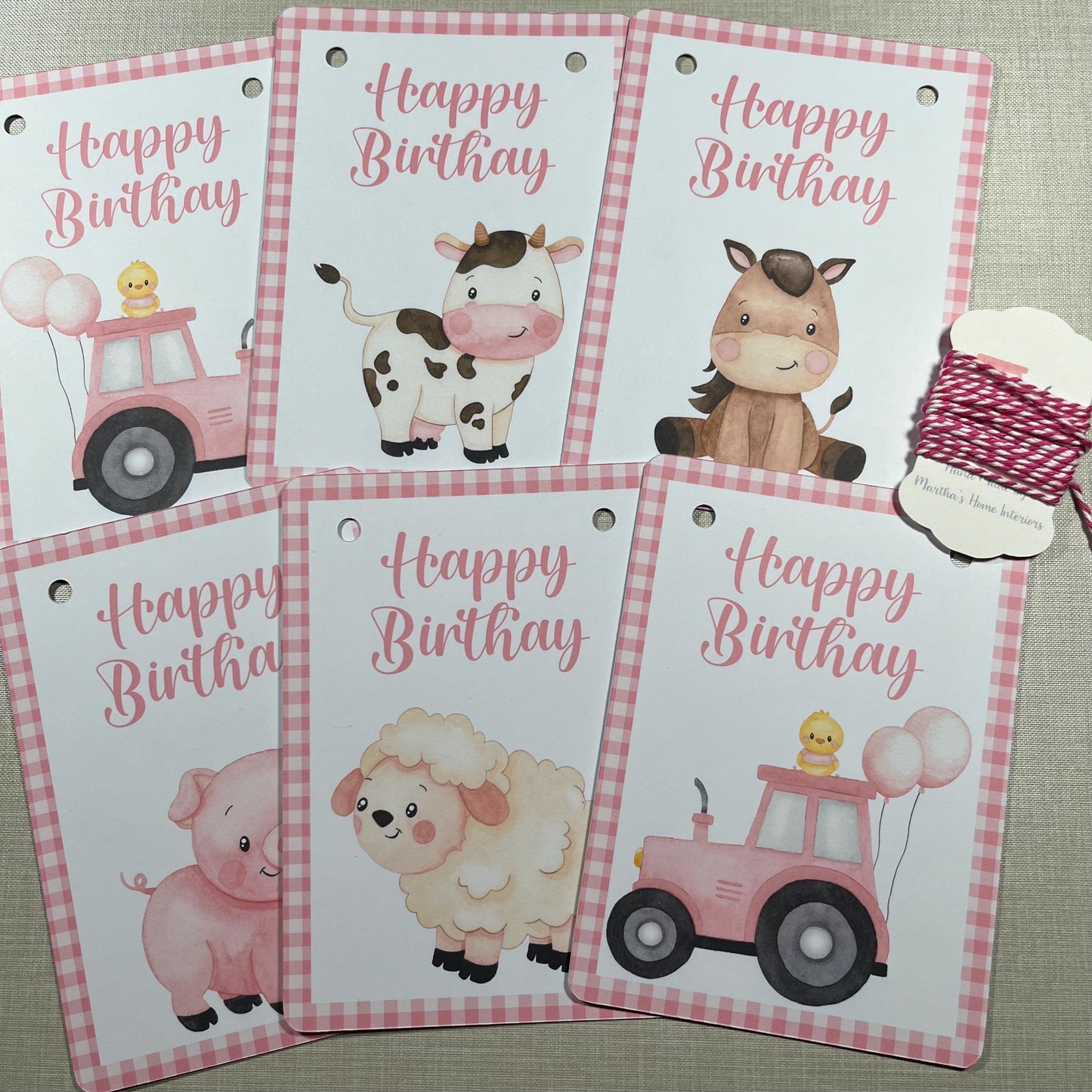 Farmyard Animal Happy Birthday Bunting – Tractor & Gingham Party Garland