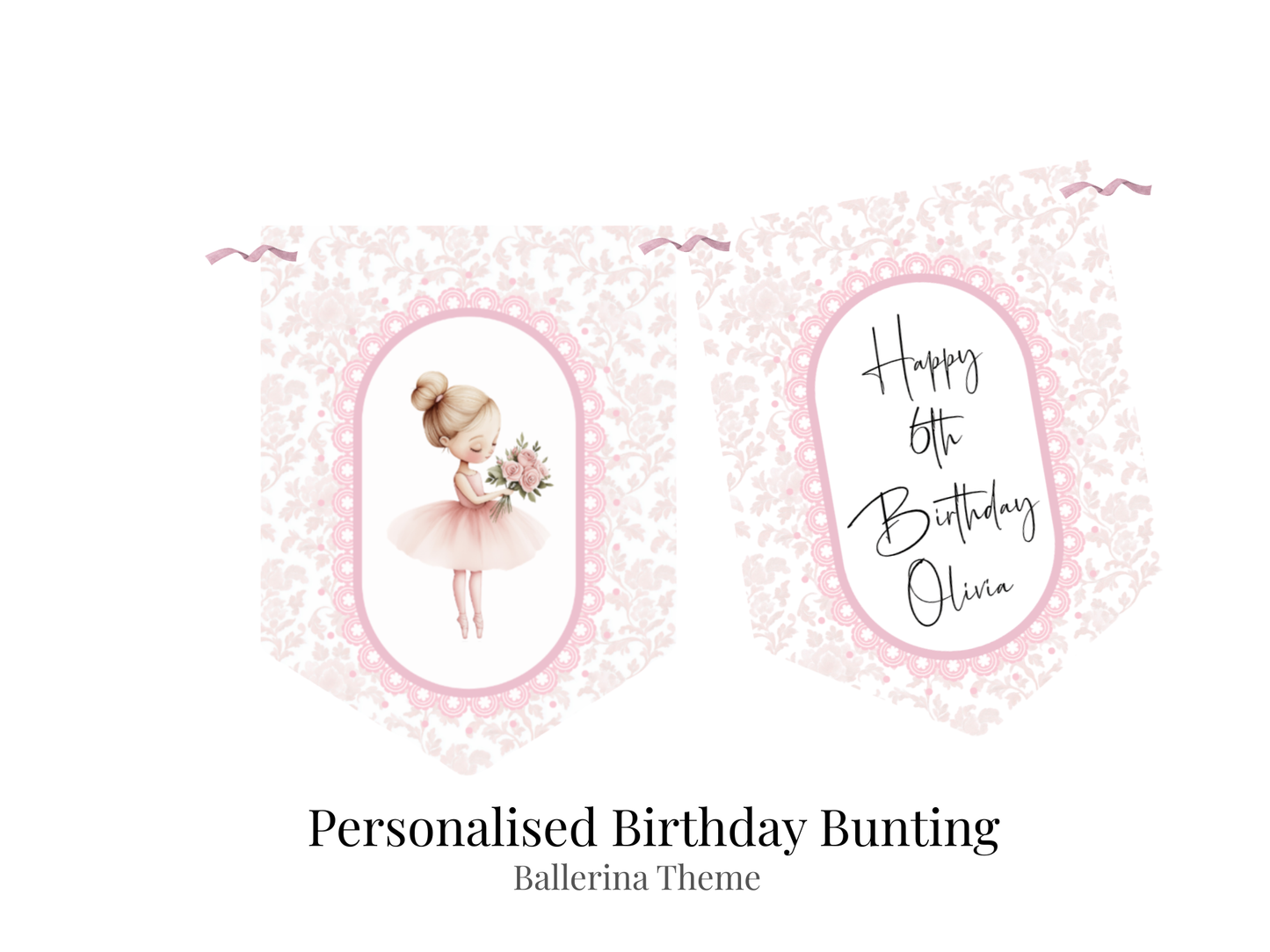 Personalised Ballerina Birthday Bunting – Pink Floral Ballet Banner for Girls
