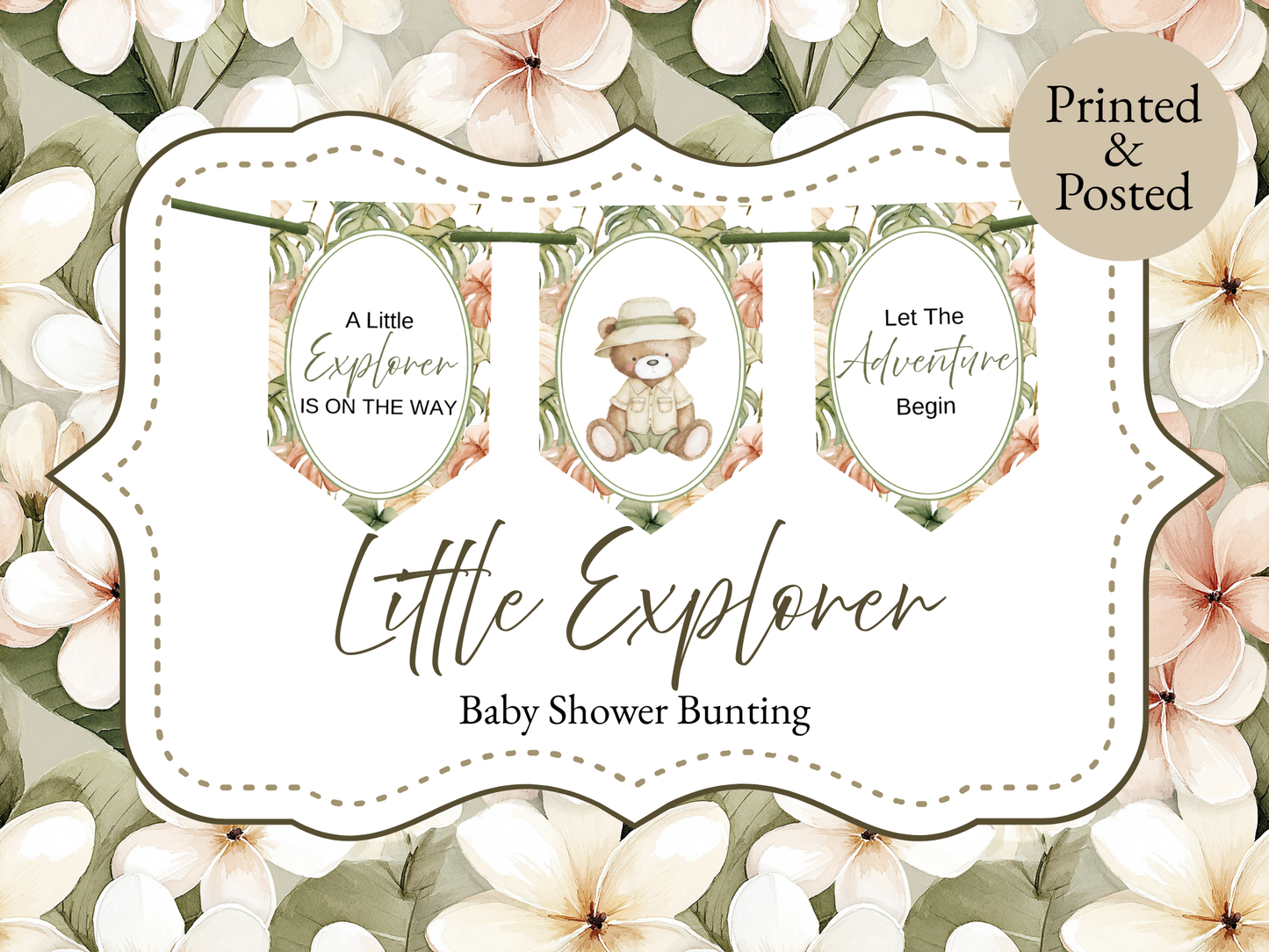 Safari Baby Shower Bunting, Let The Adventure Begin Banner, Little Explorer Garland, Neutral Safari Baby Shower Decorations
