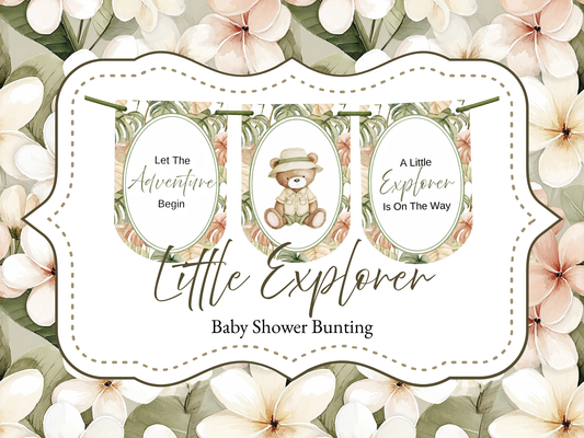 Safari Baby Shower Bunting, Let The Adventure Begin Banner, Little Explorer Garland, Neutral Safari Baby Shower Decorations