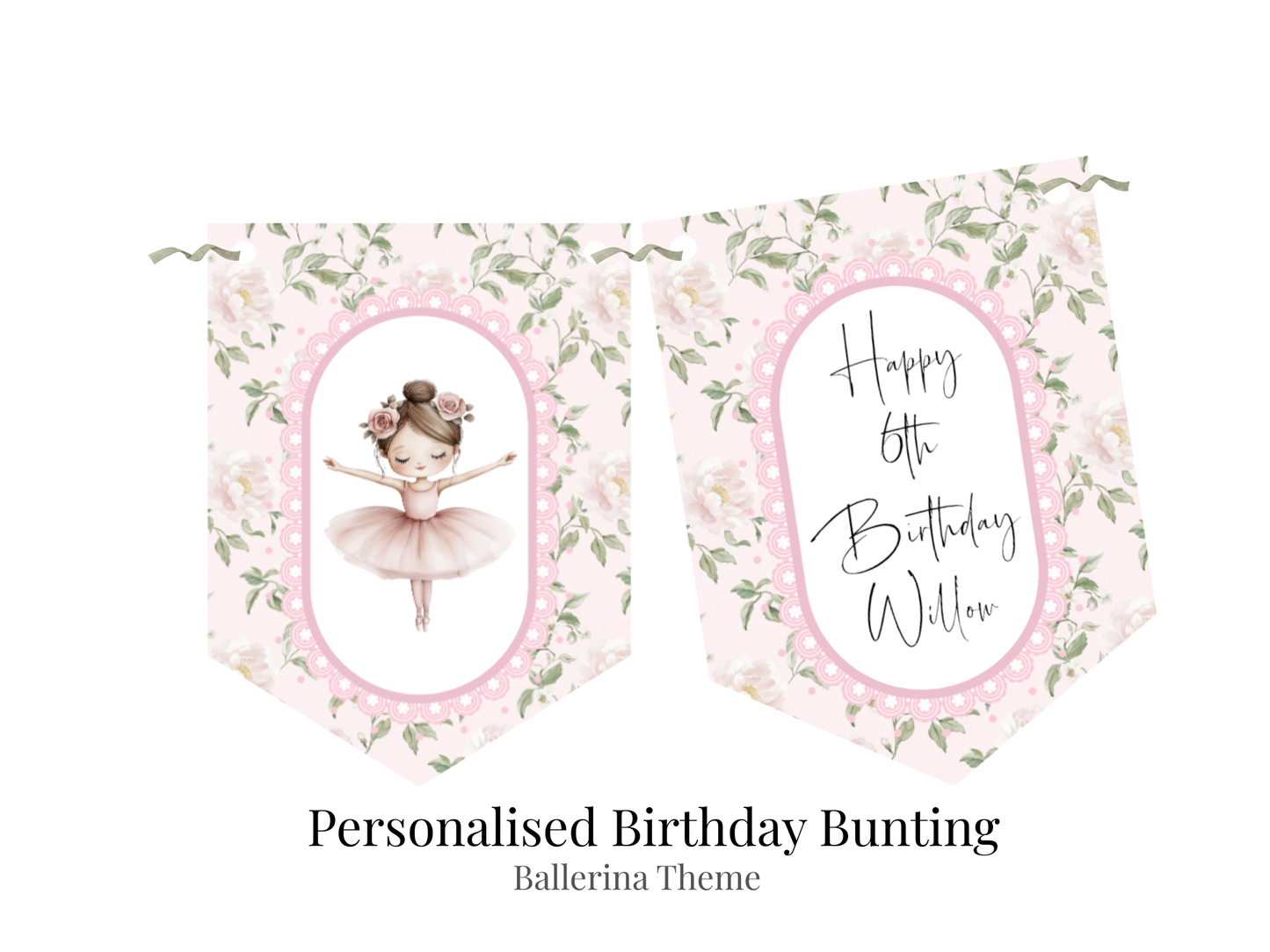 Personalised Ballerina Birthday Bunting – Pink Ballet Party Garland for Girls