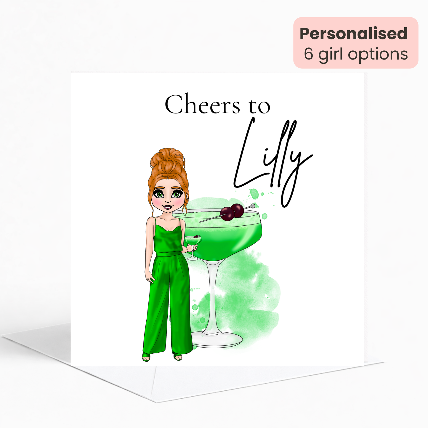 Personalised Apple Sours Birthday Card for Her – Trendy Green Cocktail Birthday Card for Teens & Young Adults