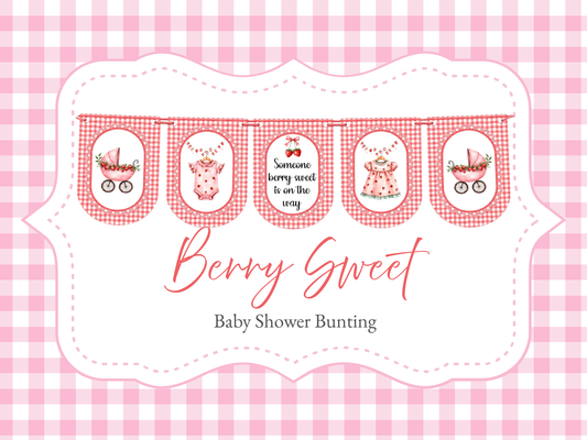 Strawberry Baby Shower Bunting, Pink Gingham Berry Garland, Someone Very Sweet Is On The Way Banner, Baby Girl Shower Decorations